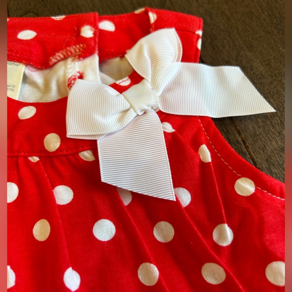 🌸 NWT Baby Girl Red White Polka Dot onesie Dress bow 12 months summer dress - Picture 2 of 6